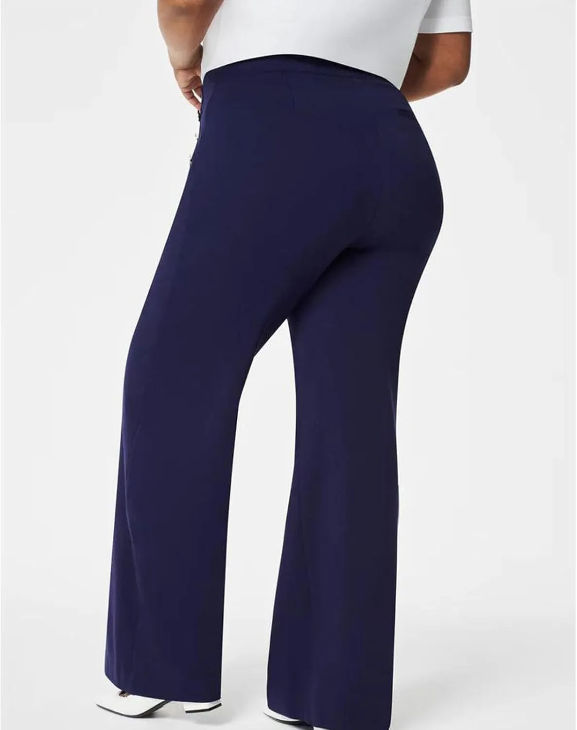 Tummy Control Button Wide Leg Pant,Plus Size High Waist Wide Leg Stretch Trousers for Women