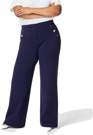 Tummy Control Button Wide Leg Pant,Plus Size High Waist Wide Leg Stretch Trousers for Women