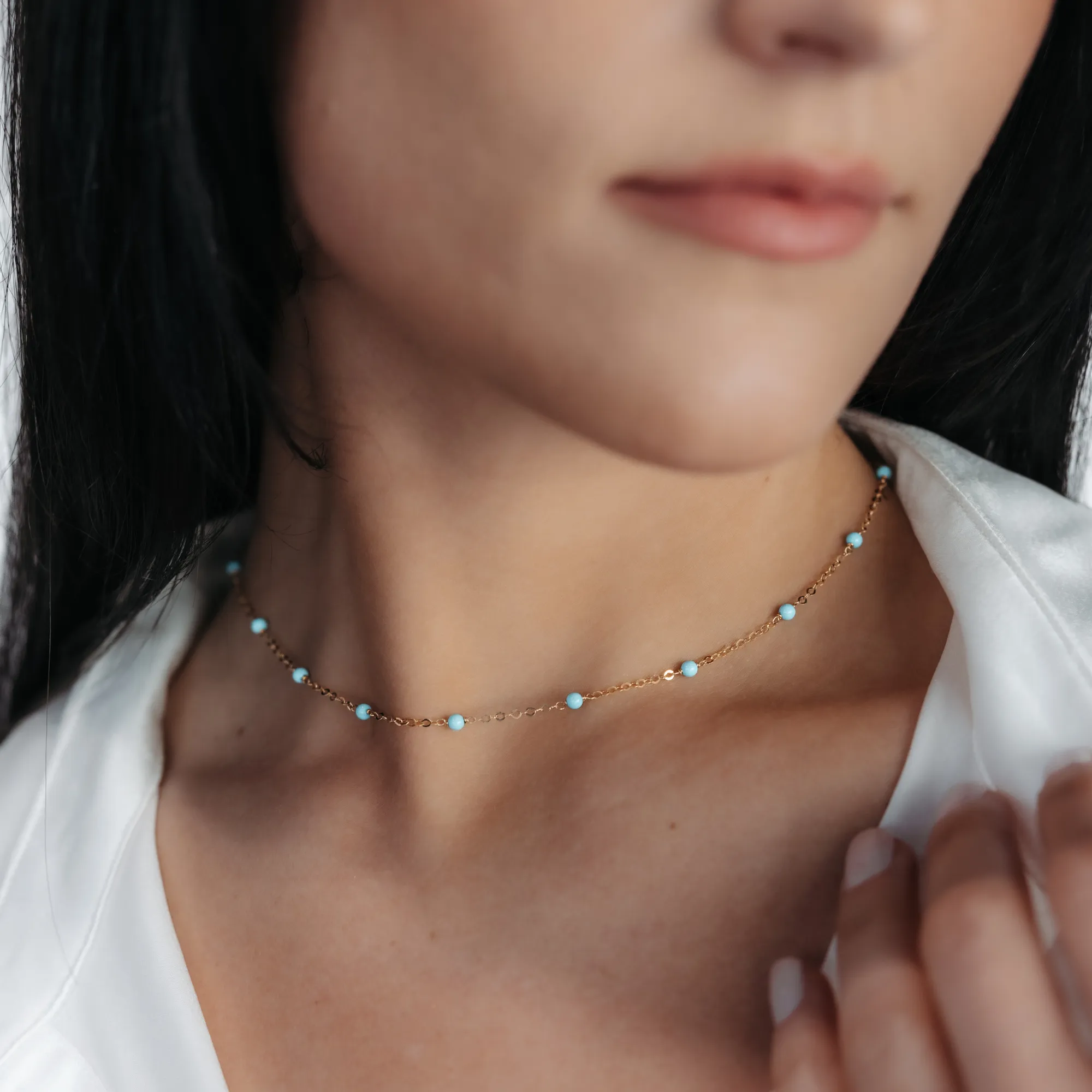 Turquoise Bead Station Necklace