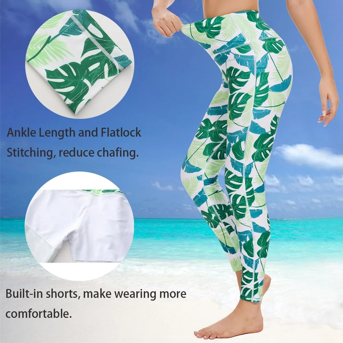 Ubestyle UPF 50  High Waist Women's Swim Pants Swim Leggings Swimming Tights Rash Guard Pants Sun Protective