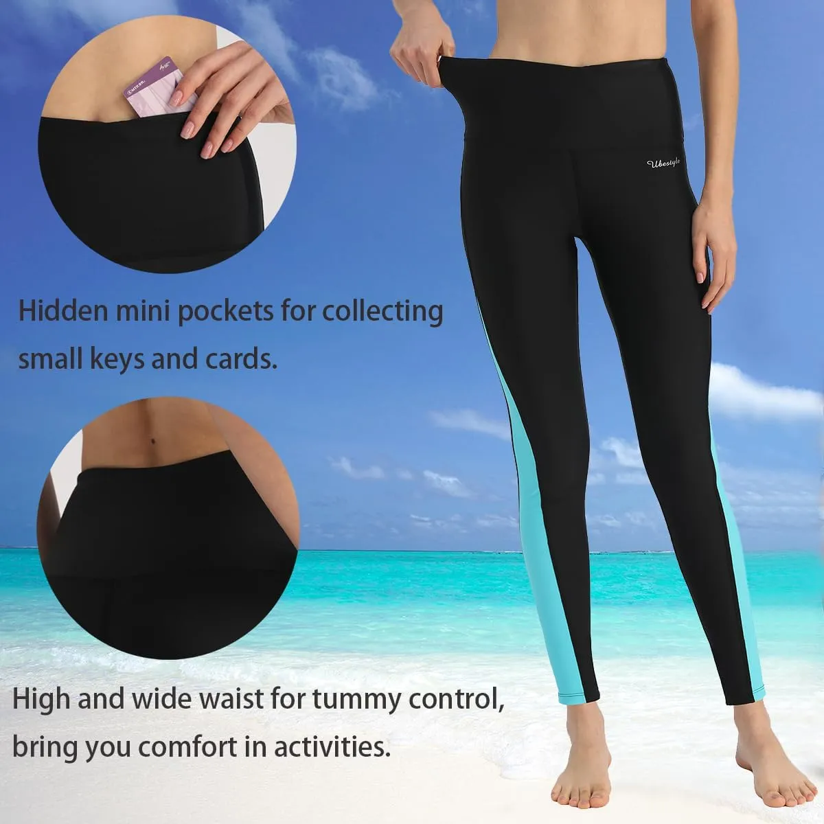 Ubestyle UPF 50  High Waist Women's Swim Pants Swim Leggings Swimming Tights Rash Guard Pants Sun Protective