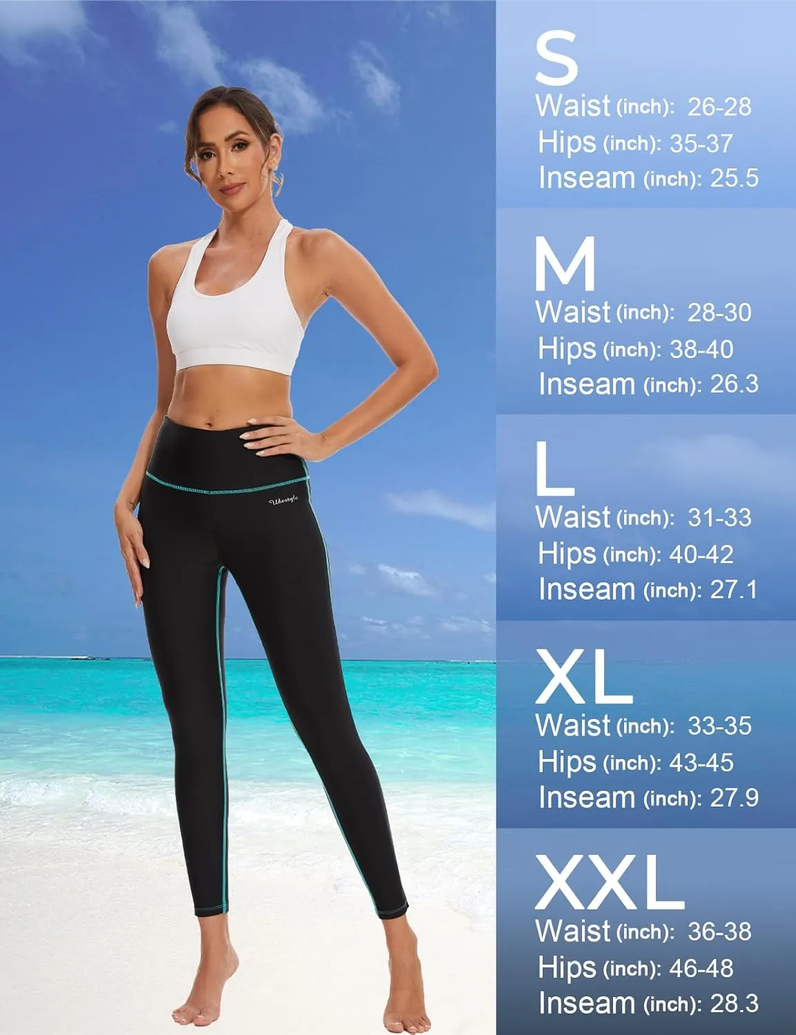 Ubestyle UPF 50  High Waist Women's Swim Pants Swim Leggings Swimming Tights Rash Guard Pants Sun Protective