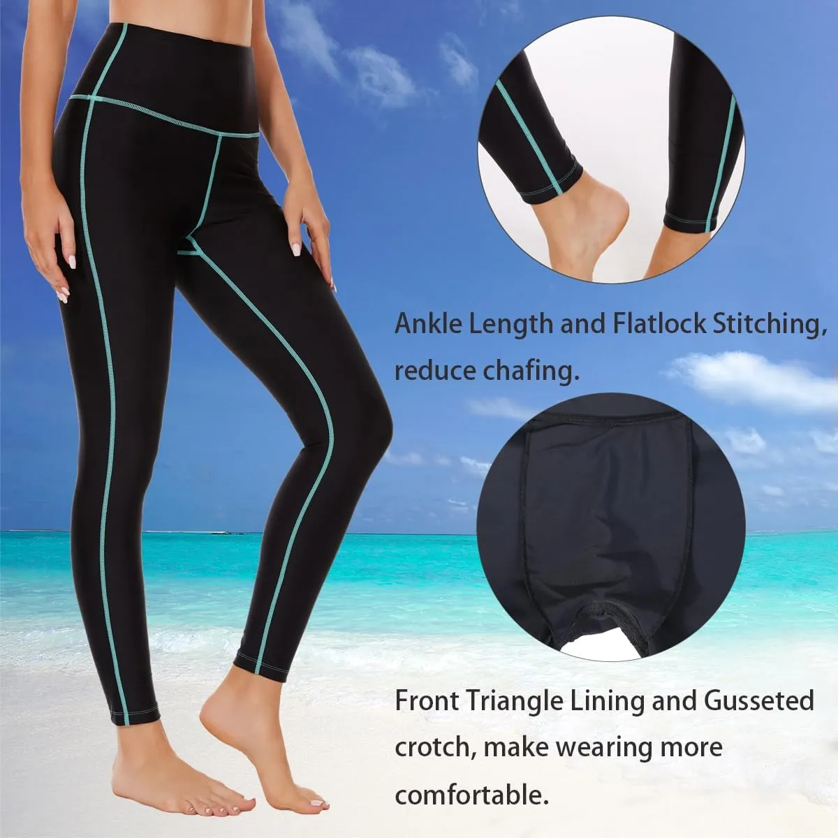 Ubestyle UPF 50  High Waist Women's Swim Pants Swim Leggings Swimming Tights Rash Guard Pants Sun Protective