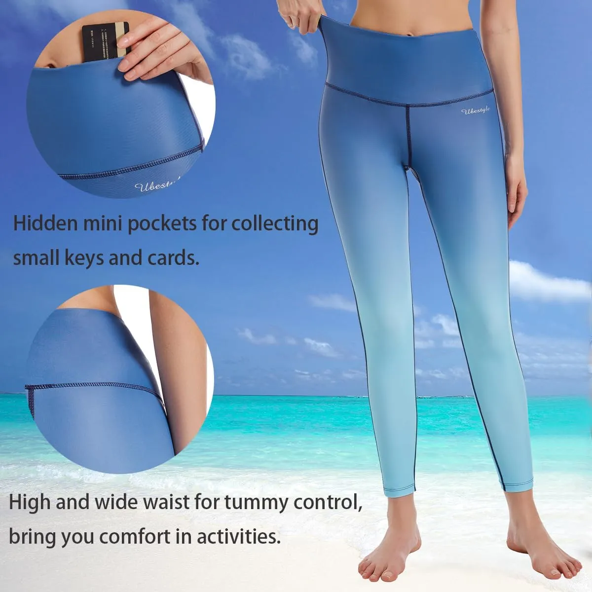 Ubestyle UPF 50  High Waist Women's Swim Pants Swim Leggings Swimming Tights Rash Guard Pants Sun Protective