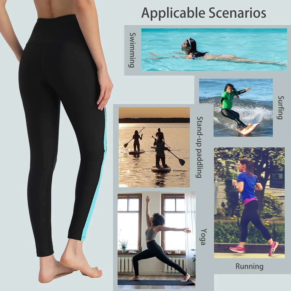 Ubestyle UPF 50  High Waist Women's Swim Pants Swim Leggings Swimming Tights Rash Guard Pants Sun Protective