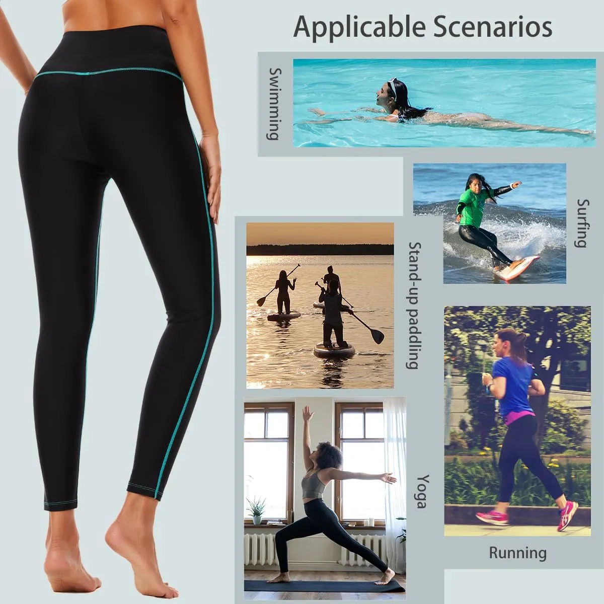 Ubestyle UPF 50  High Waist Women's Swim Pants Swim Leggings Swimming Tights Rash Guard Pants Sun Protective