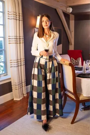 UOOZEE Women's Loose Checkered Wide Leg Pants High Waist Plaid Gingham Trousers Palazzo Pants