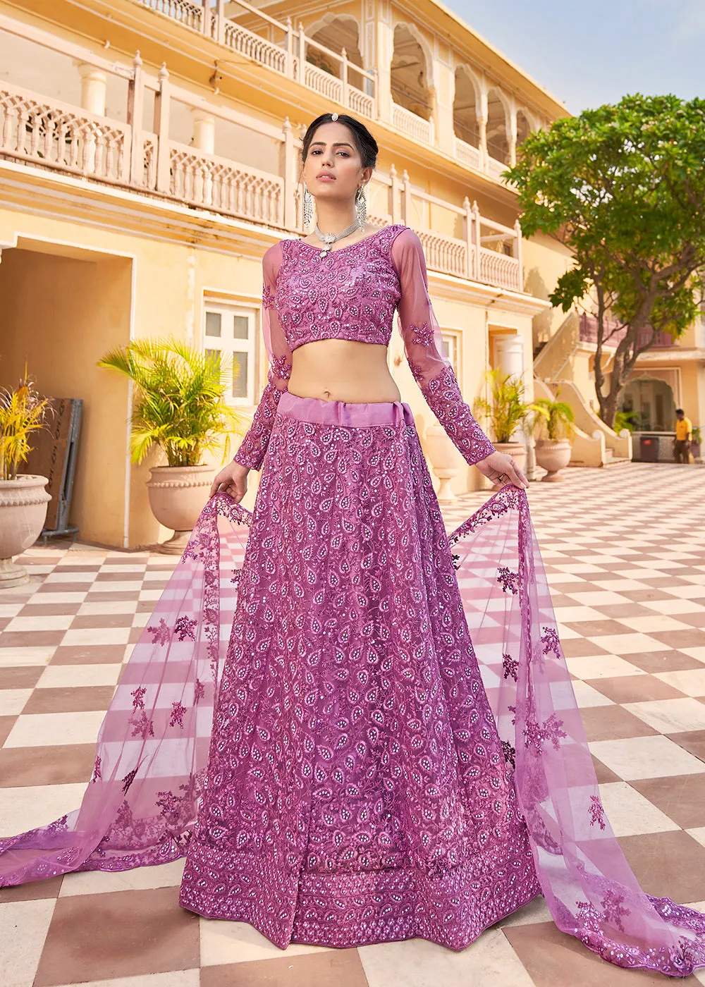Wedding Wear Purple Heavy Embroidered Bridal Lehenga Choli