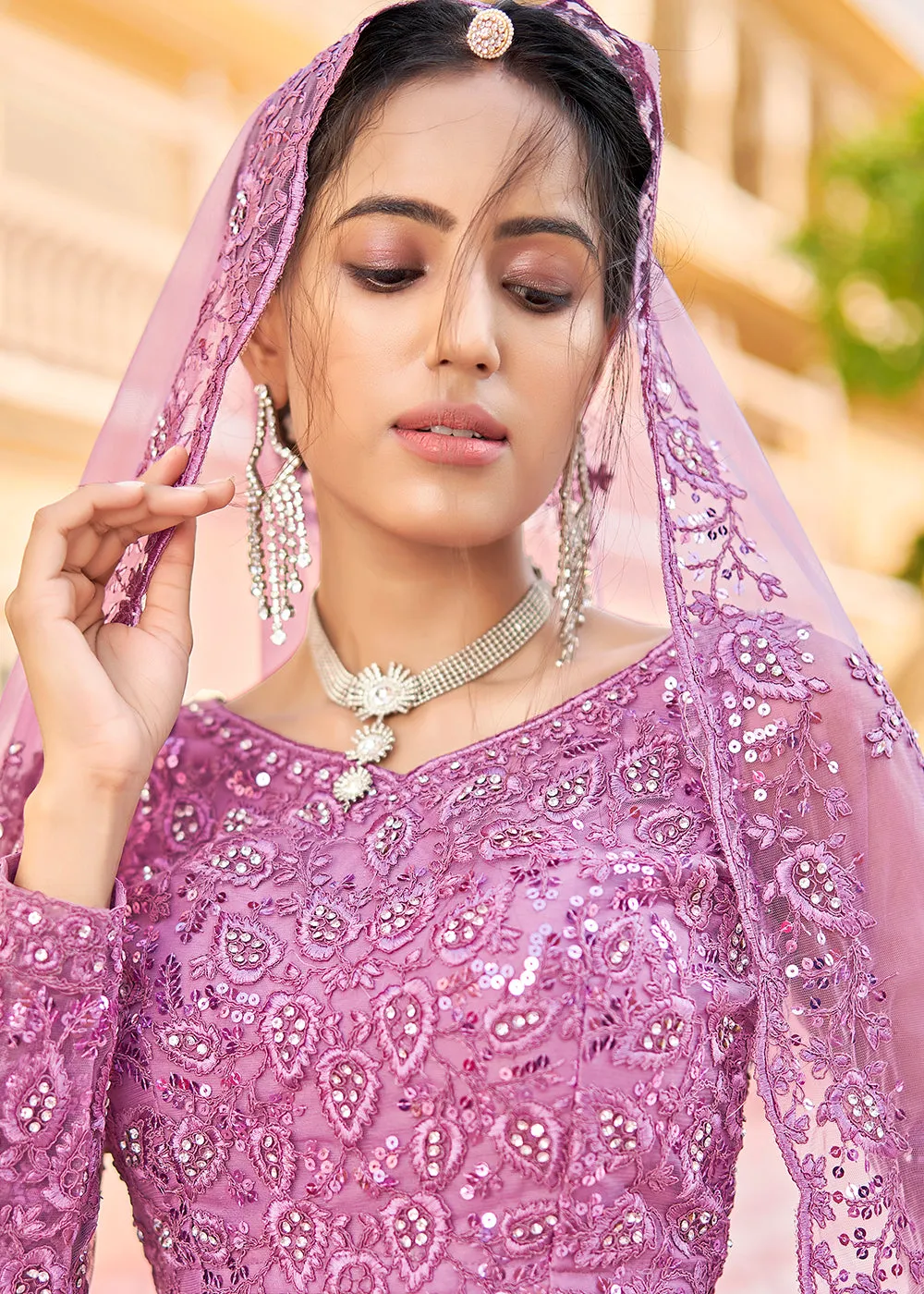 Wedding Wear Purple Heavy Embroidered Bridal Lehenga Choli