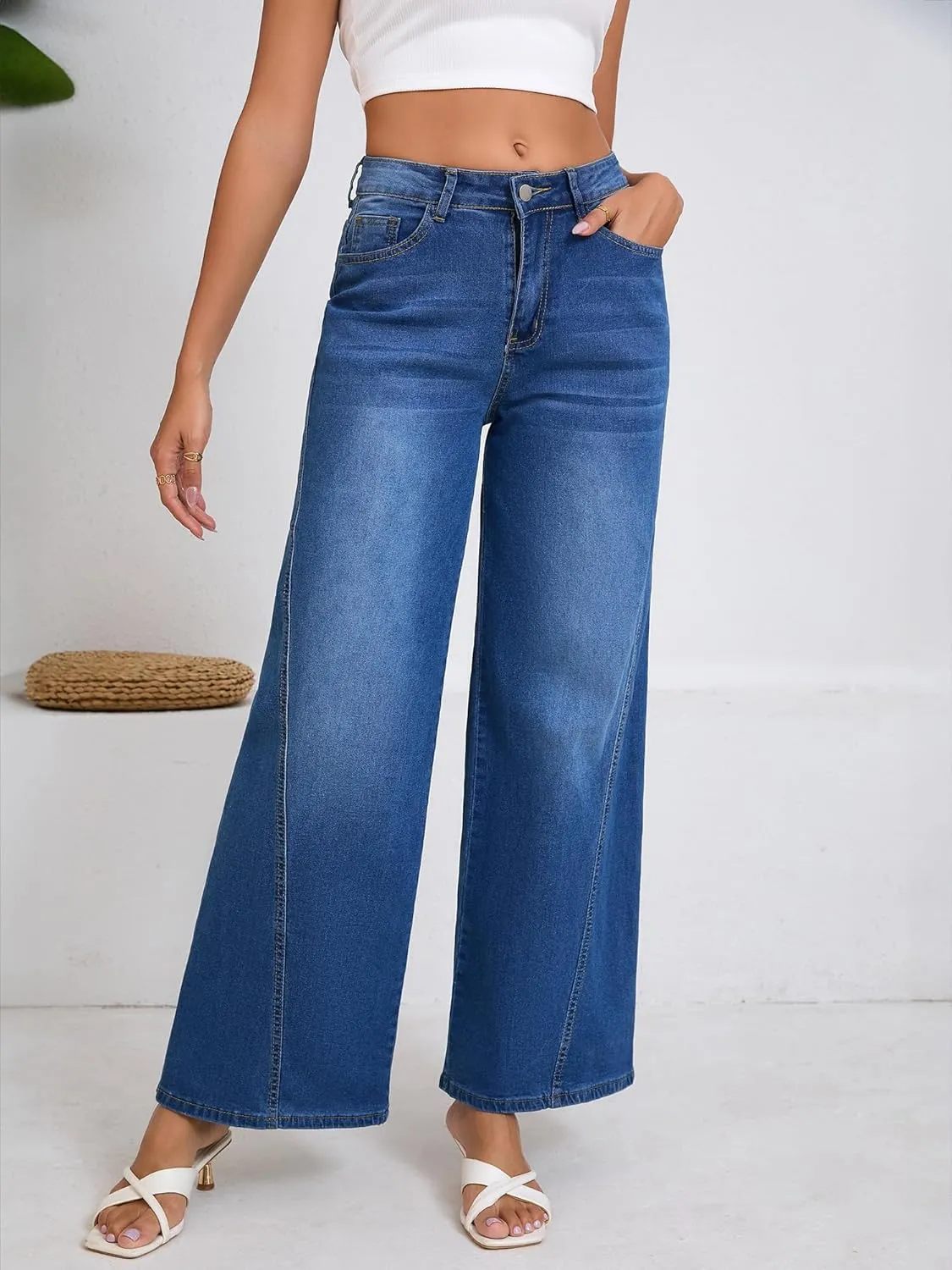 Wide Leg Jeans Woman High Waisted Stretch Baggy Loose Straight Leg Denim Pants