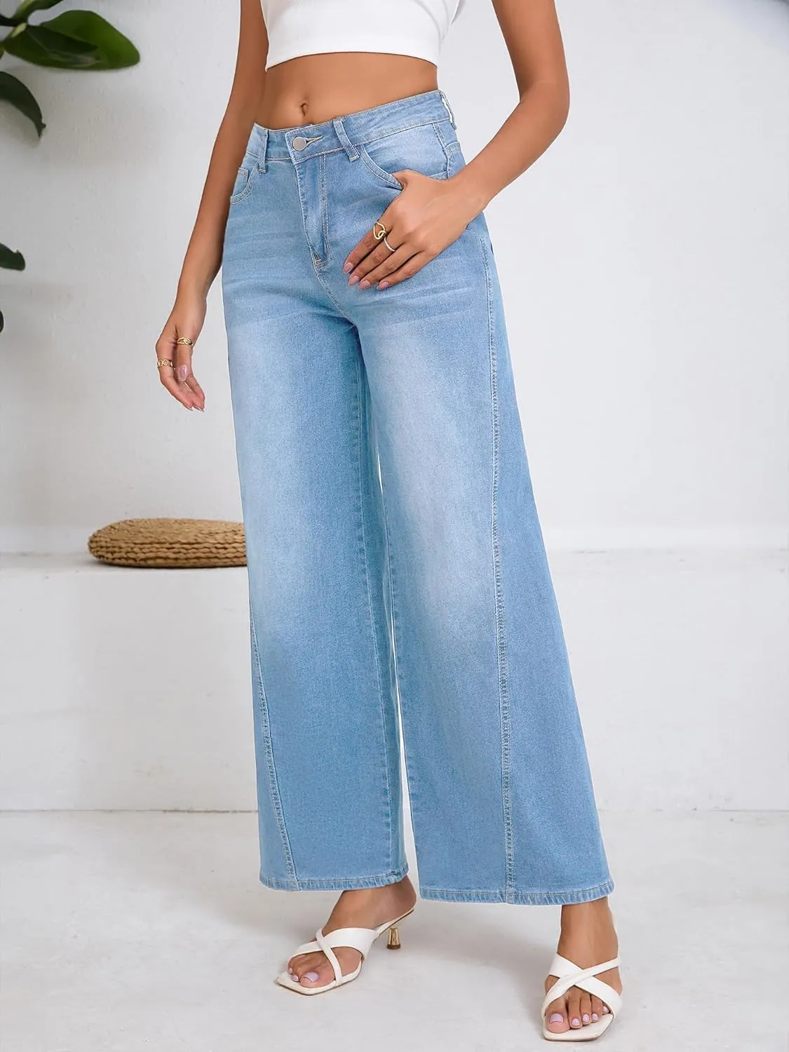 Wide Leg Jeans Woman High Waisted Stretch Baggy Loose Straight Leg Denim Pants