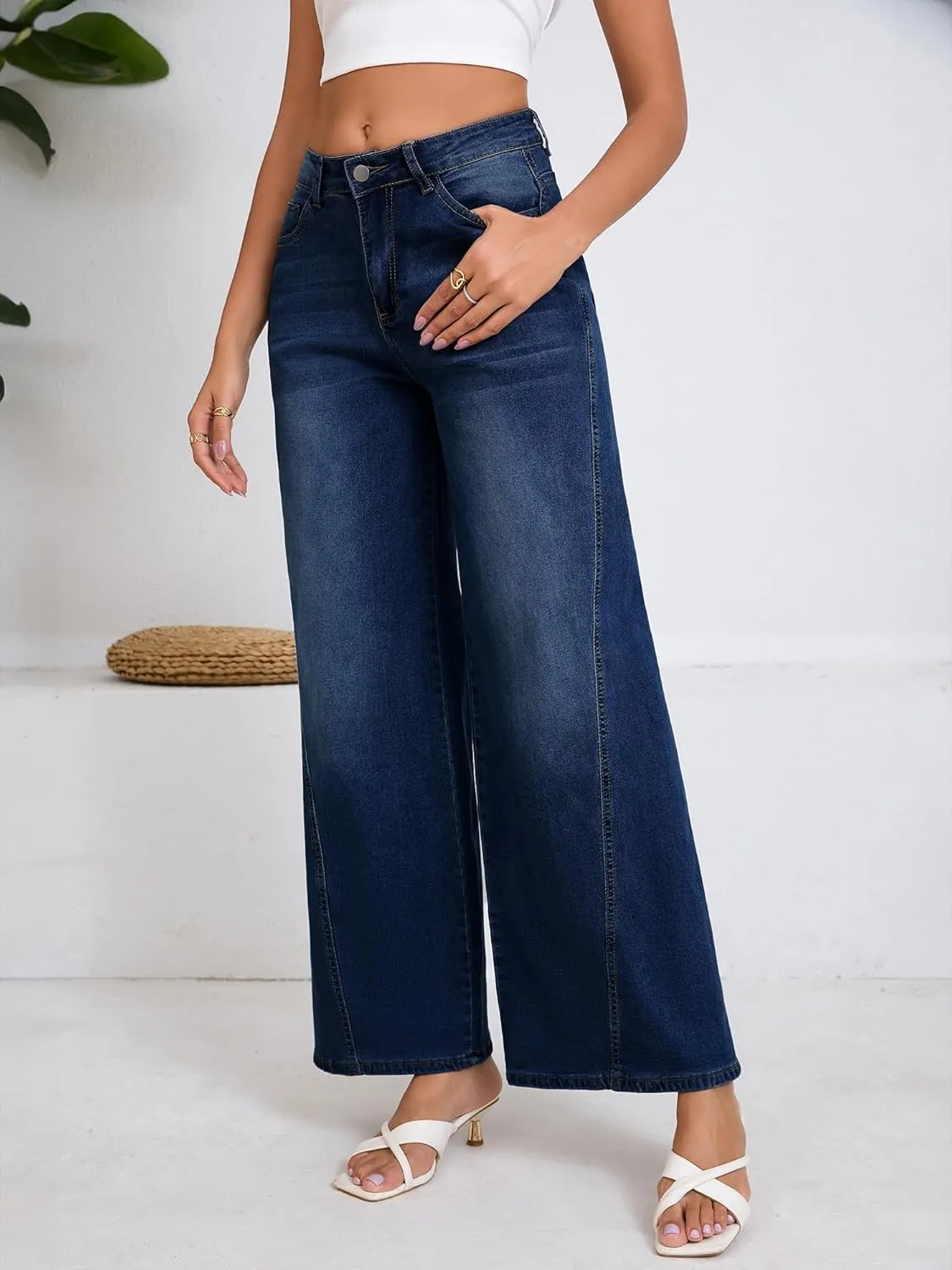 Wide Leg Jeans Woman High Waisted Stretch Baggy Loose Straight Leg Denim Pants