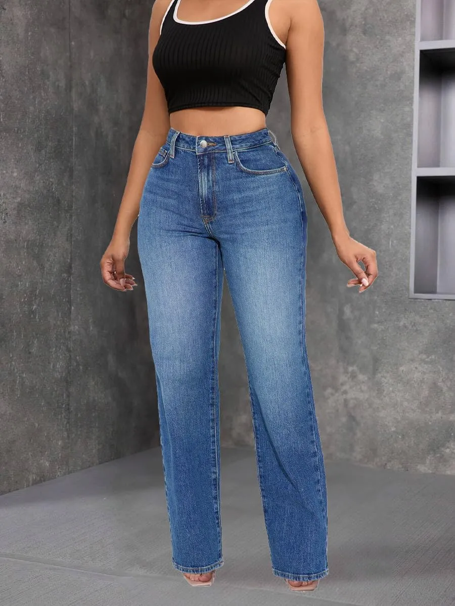 Wide Leg Jeans Woman High Waisted Stretch Baggy Loose Straight Leg Denim Pants