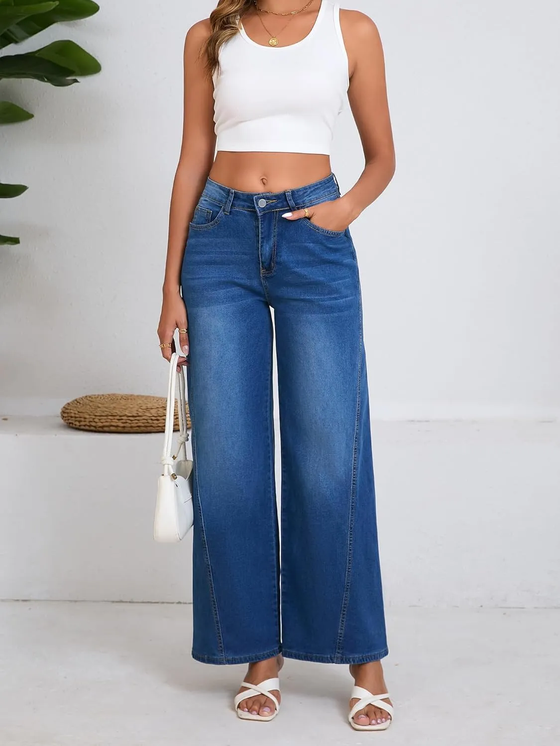 Wide Leg Jeans Woman High Waisted Stretch Baggy Loose Straight Leg Denim Pants