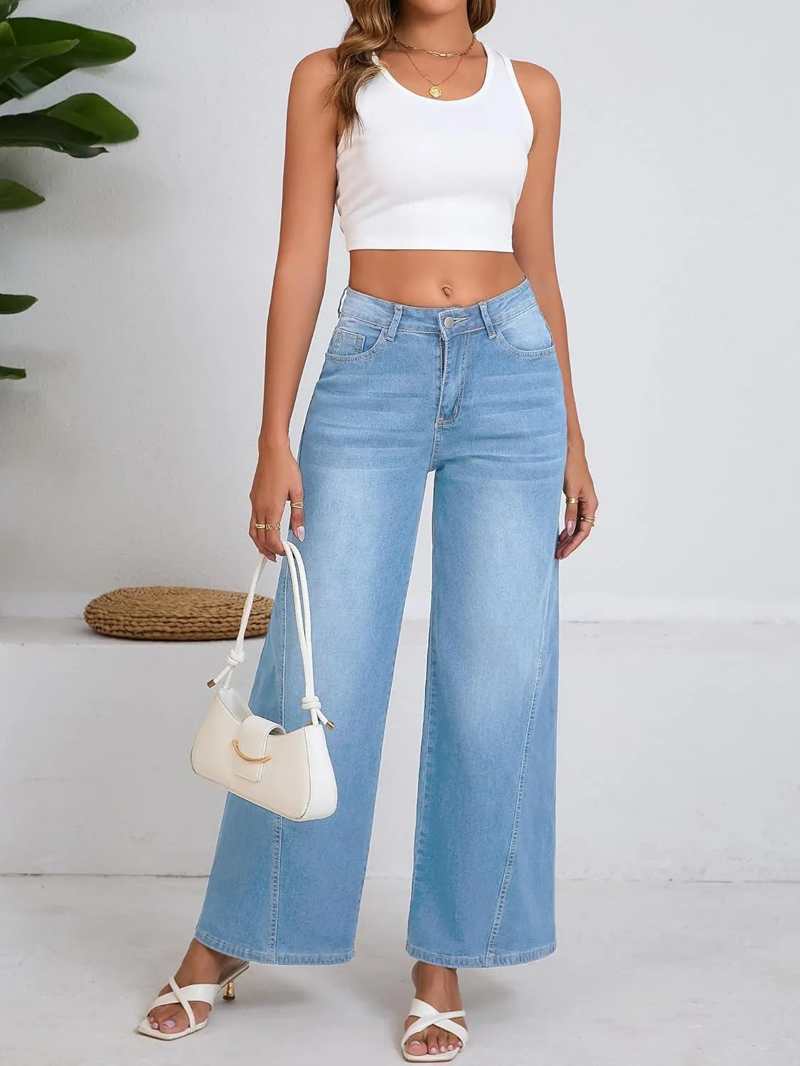 Wide Leg Jeans Woman High Waisted Stretch Baggy Loose Straight Leg Denim Pants