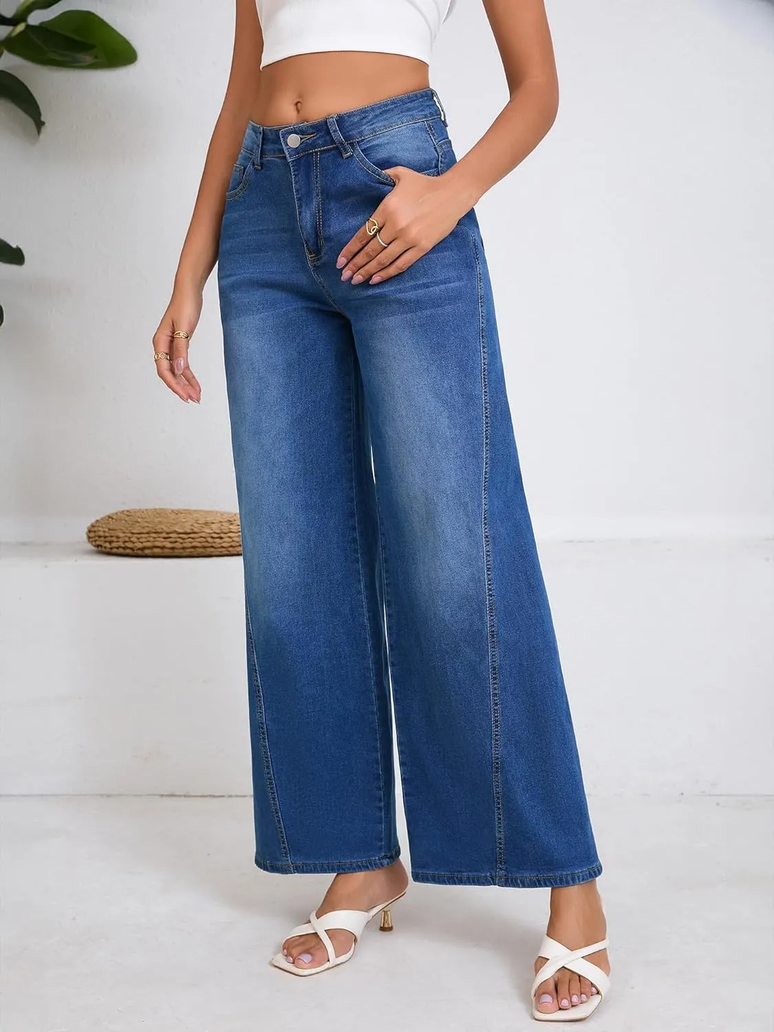 Wide Leg Jeans Woman High Waisted Stretch Baggy Loose Straight Leg Denim Pants
