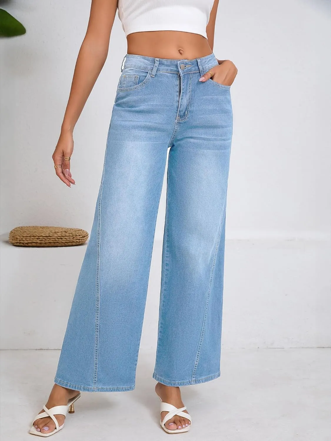 Wide Leg Jeans Woman High Waisted Stretch Baggy Loose Straight Leg Denim Pants