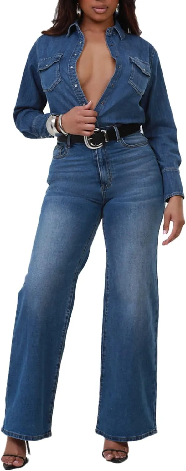 Wide Leg Jeans Woman High Waisted Stretch Baggy Loose Straight Leg Denim Pants