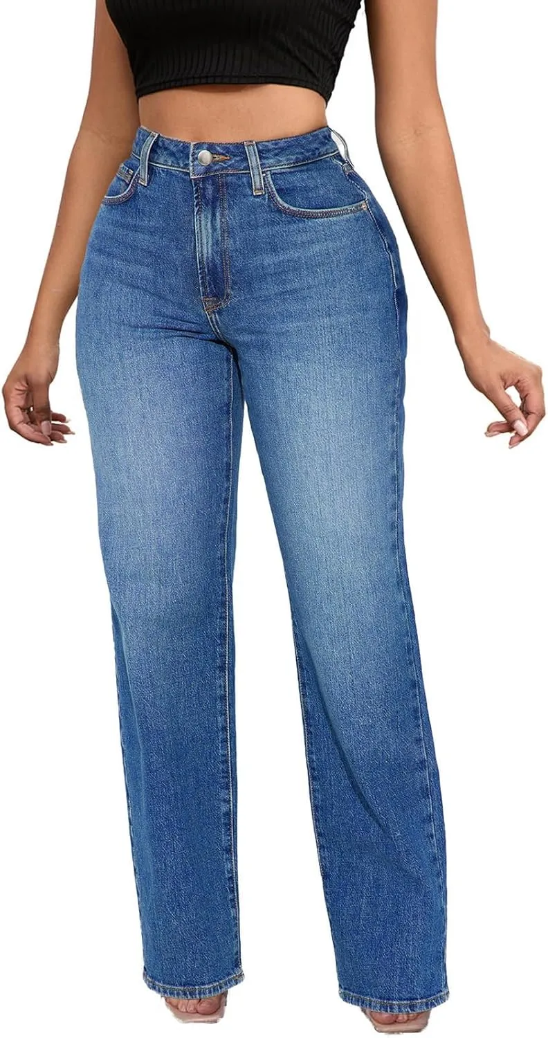 Wide Leg Jeans Woman High Waisted Stretch Baggy Loose Straight Leg Denim Pants