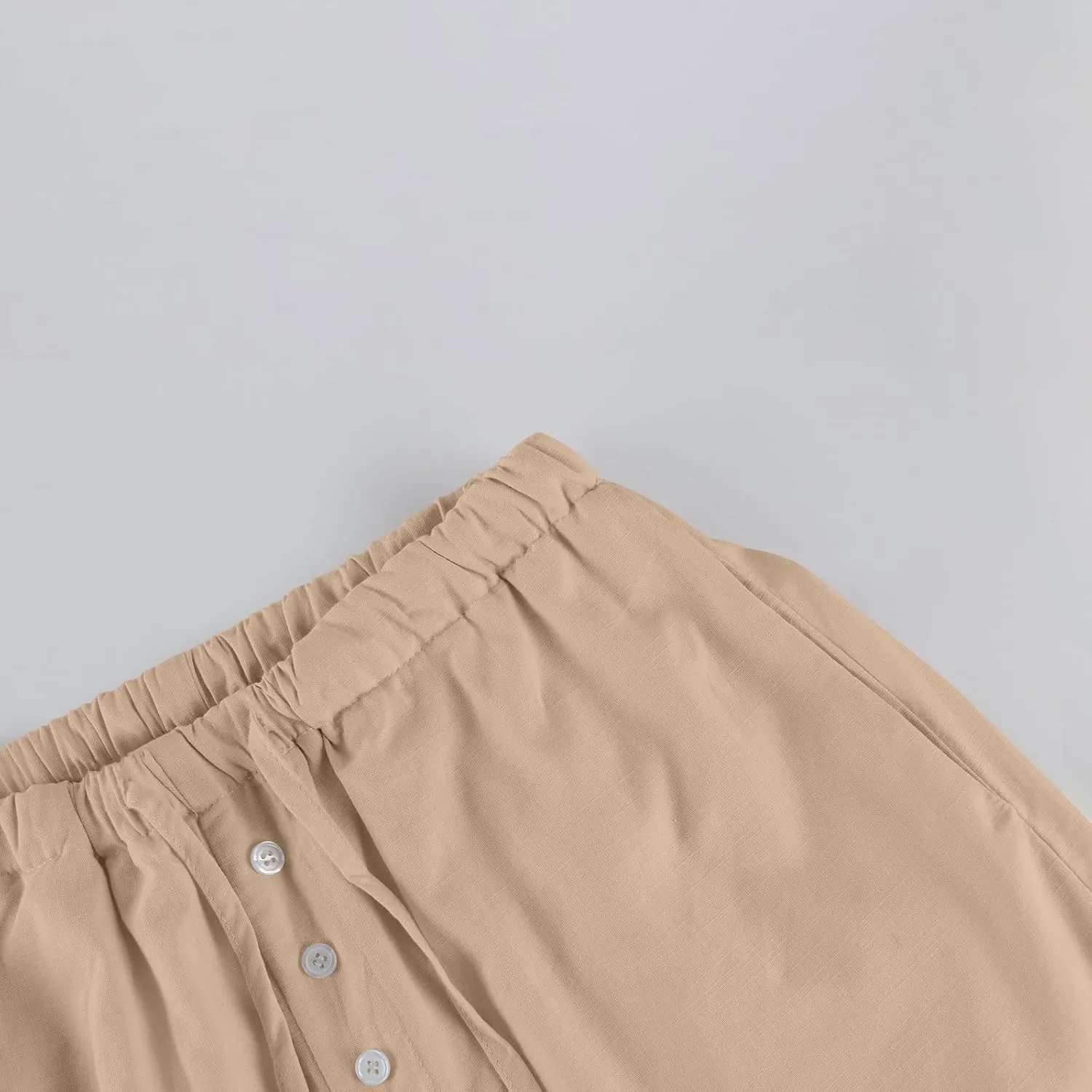 Wide Leg Linen Pants for Women Casual Summer Drawstring Waist Palazzo Pants with Pockets Beach Cover Up Trousers