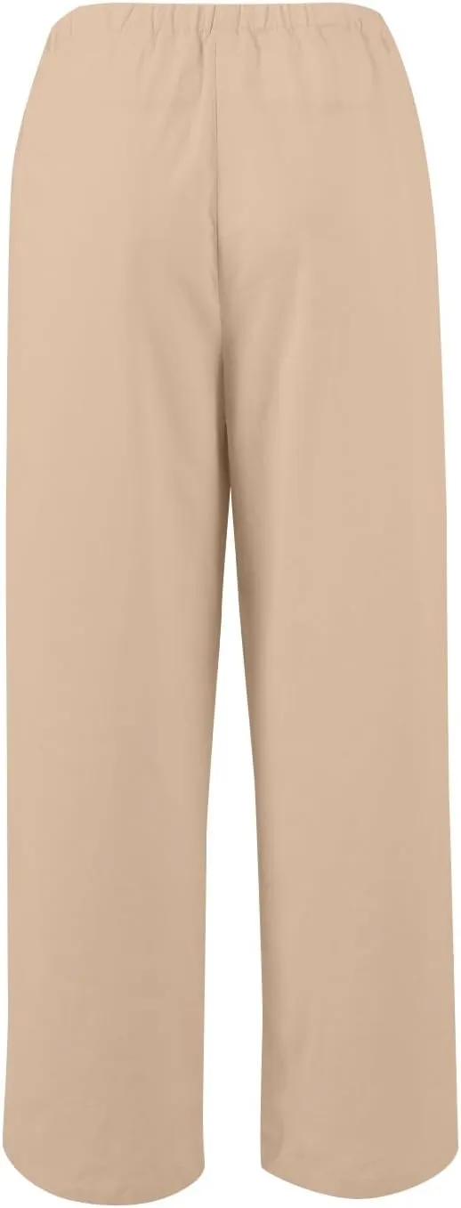 Wide Leg Linen Pants for Women Casual Summer Drawstring Waist Palazzo Pants with Pockets Beach Cover Up Trousers