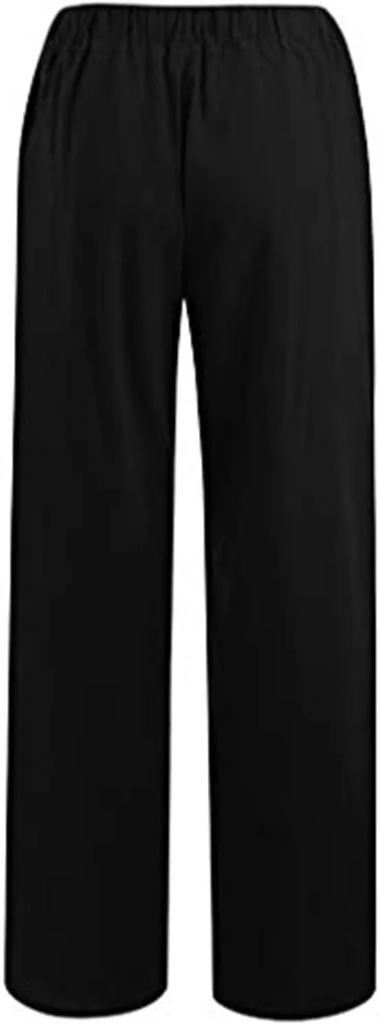 Wide Leg Linen Pants for Women Summer Casual Palazzo Flowy Boho Beach Pants Drawstring High Waist Palazzo Trousers