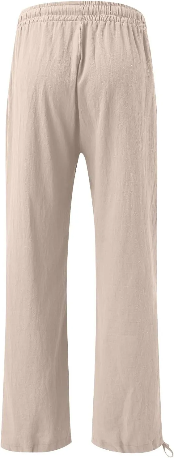 Wide Leg Linen Pants for Women Summer Palazzo Pants Casual Loose High Waist Trousers Loose Flowy Pants Plus Size