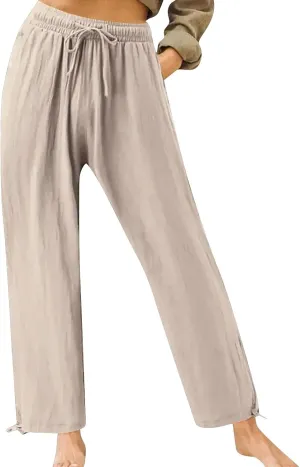 Wide Leg Linen Pants for Women Summer Palazzo Pants Casual Loose High Waist Trousers Loose Flowy Pants Plus Size