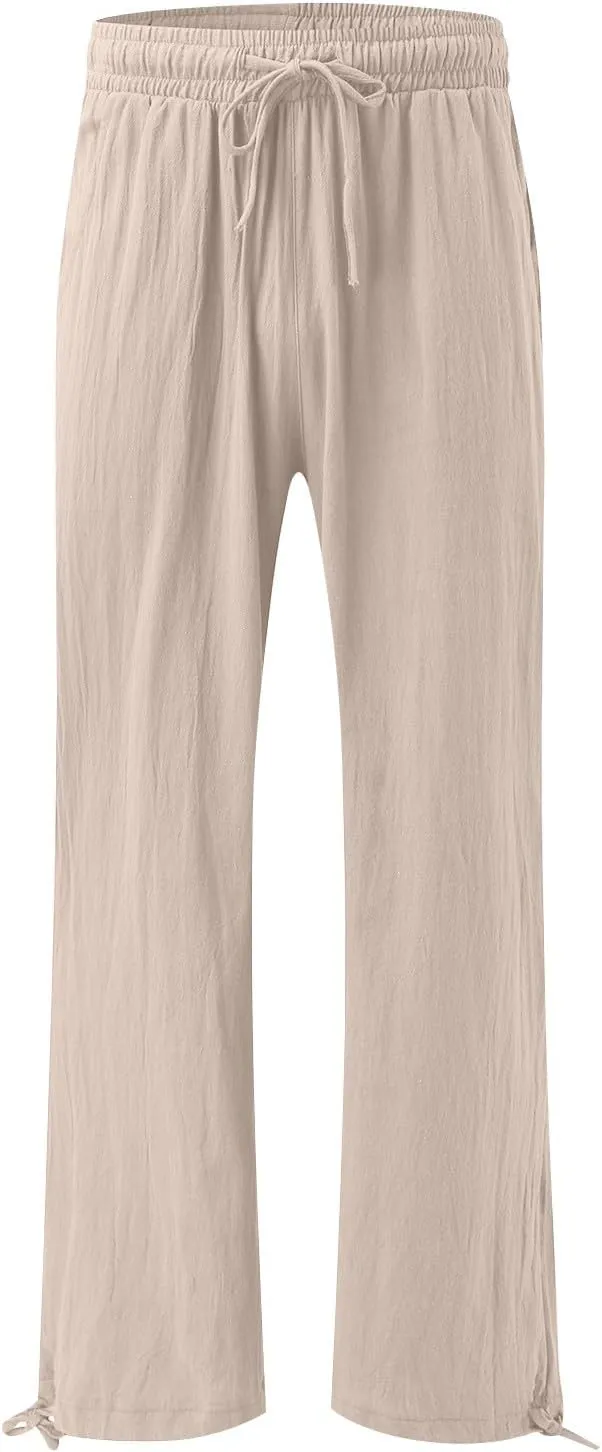Wide Leg Linen Pants for Women Summer Palazzo Pants Casual Loose High Waist Trousers Loose Flowy Pants Plus Size