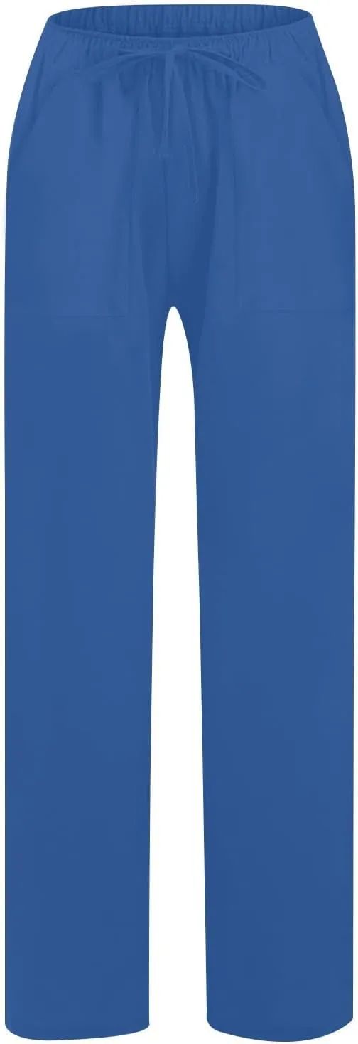 Wide Leg Linen Pants Women Casual Summer Elastic Waist Loose Palazzo Trousers Flowy Beach Lounge Pants with Pockets