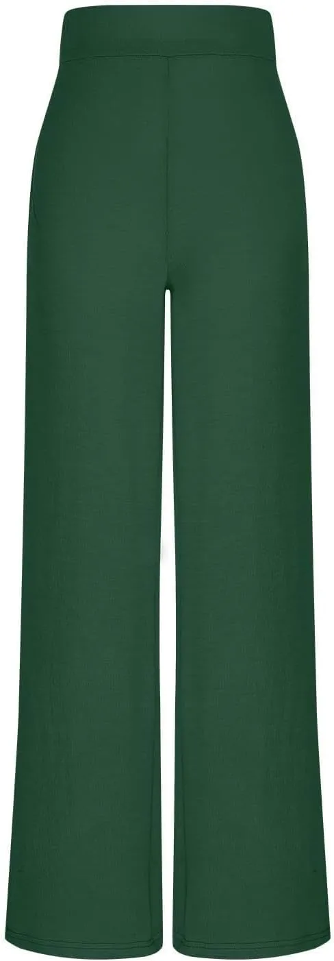 Wide Leg Pants for Women Elastic High Waist Tummy Control Lounge Slacks Solid Color Palazzo Trousers
