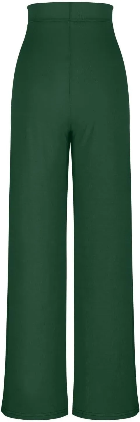 Wide Leg Pants for Women Elastic High Waist Tummy Control Lounge Slacks Solid Color Palazzo Trousers