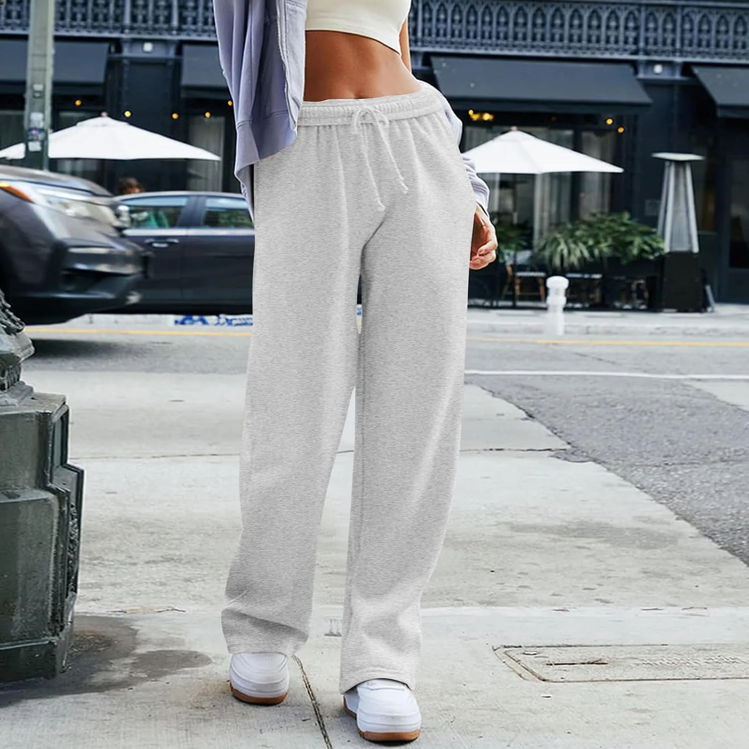 Wide Leg Sweatpants Women Baggy Y2k High Waisted Athletic Jogger Pants Solid Color Casual Cargo Pants with Pockets