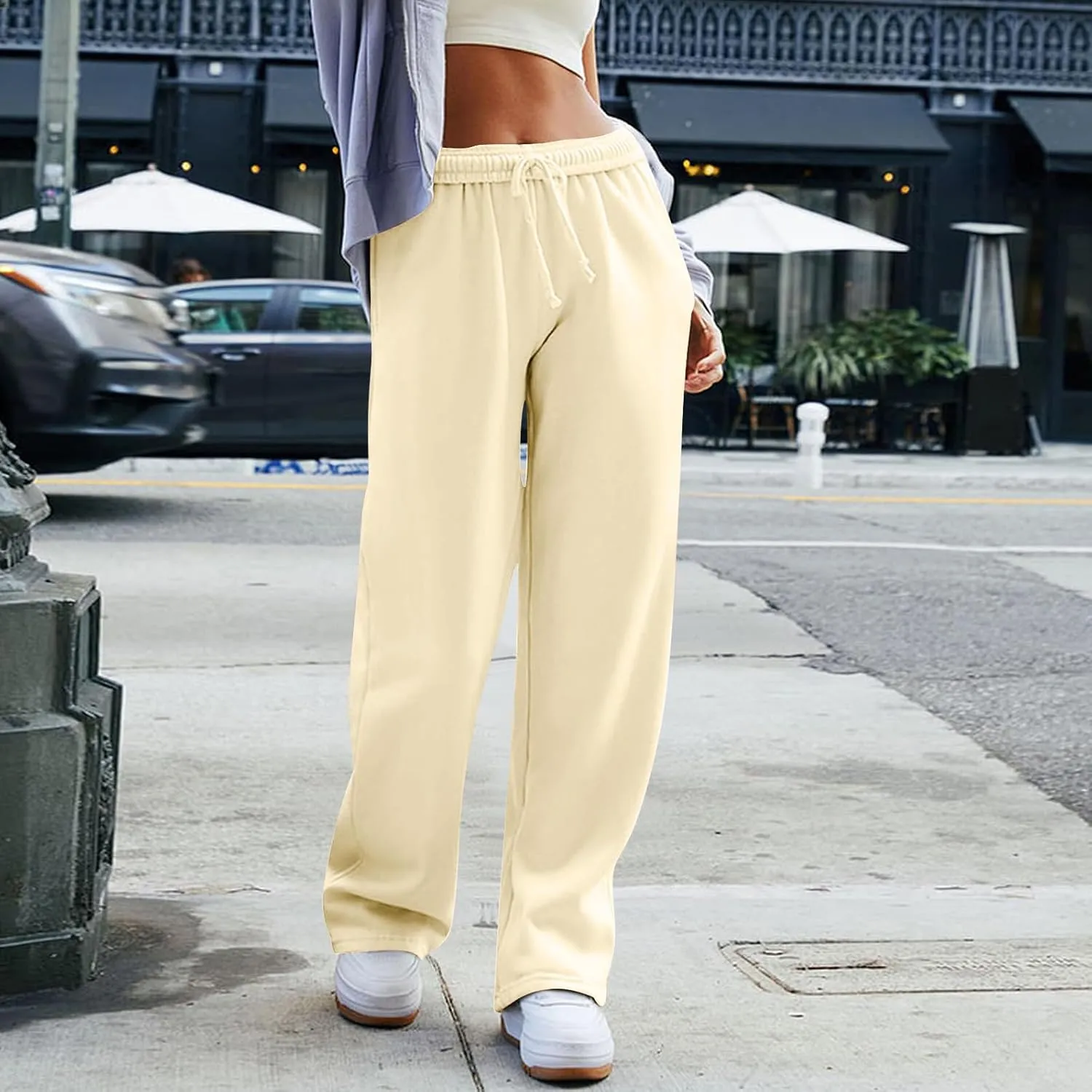 Wide Leg Sweatpants Women Baggy Y2k High Waisted Athletic Jogger Pants Solid Color Casual Cargo Pants with Pockets