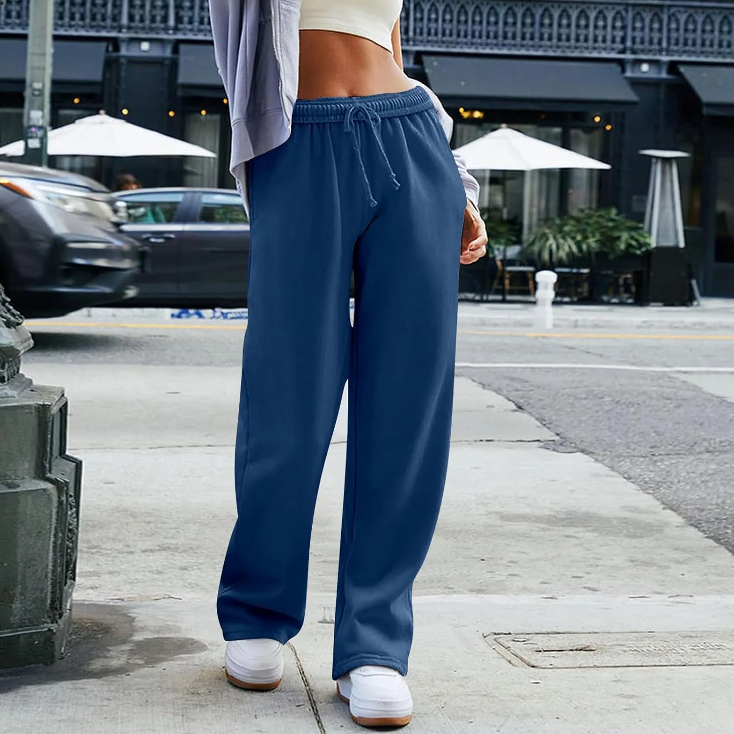 Wide Leg Sweatpants Women Baggy Y2k High Waisted Athletic Jogger Pants Solid Color Casual Cargo Pants with Pockets