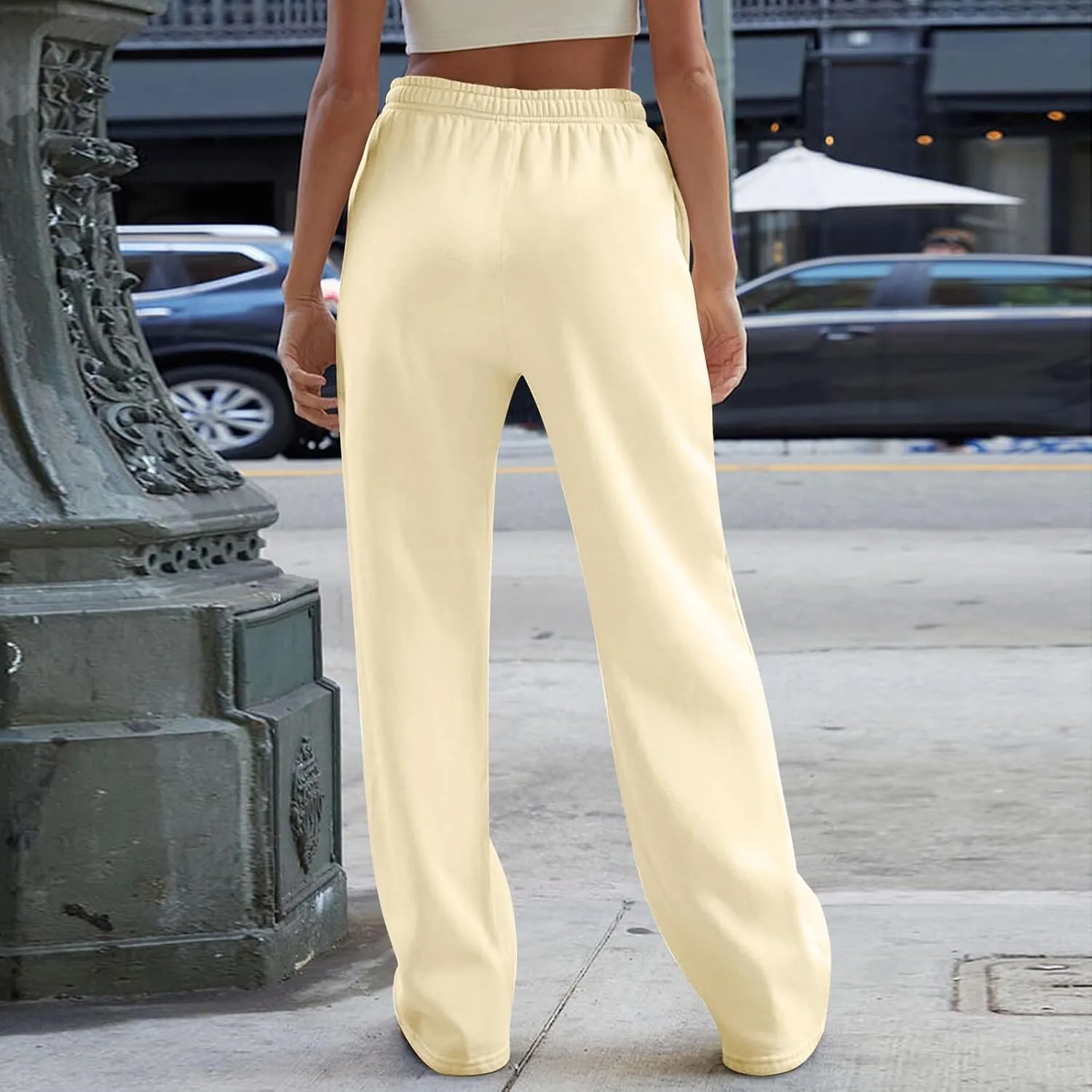 Wide Leg Sweatpants Women Baggy Y2k High Waisted Athletic Jogger Pants Solid Color Casual Cargo Pants with Pockets