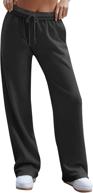 Wide Leg Sweatpants Women Baggy Y2k High Waisted Athletic Jogger Pants Solid Color Casual Cargo Pants with Pockets