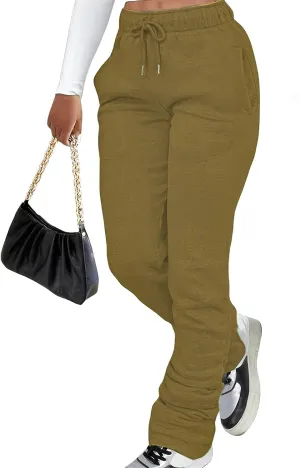 Winter High Waisted Sweatpants for Women Casual Baggy Drawstring Jogger Sweat Pants Workout Pile Pants with Pockets