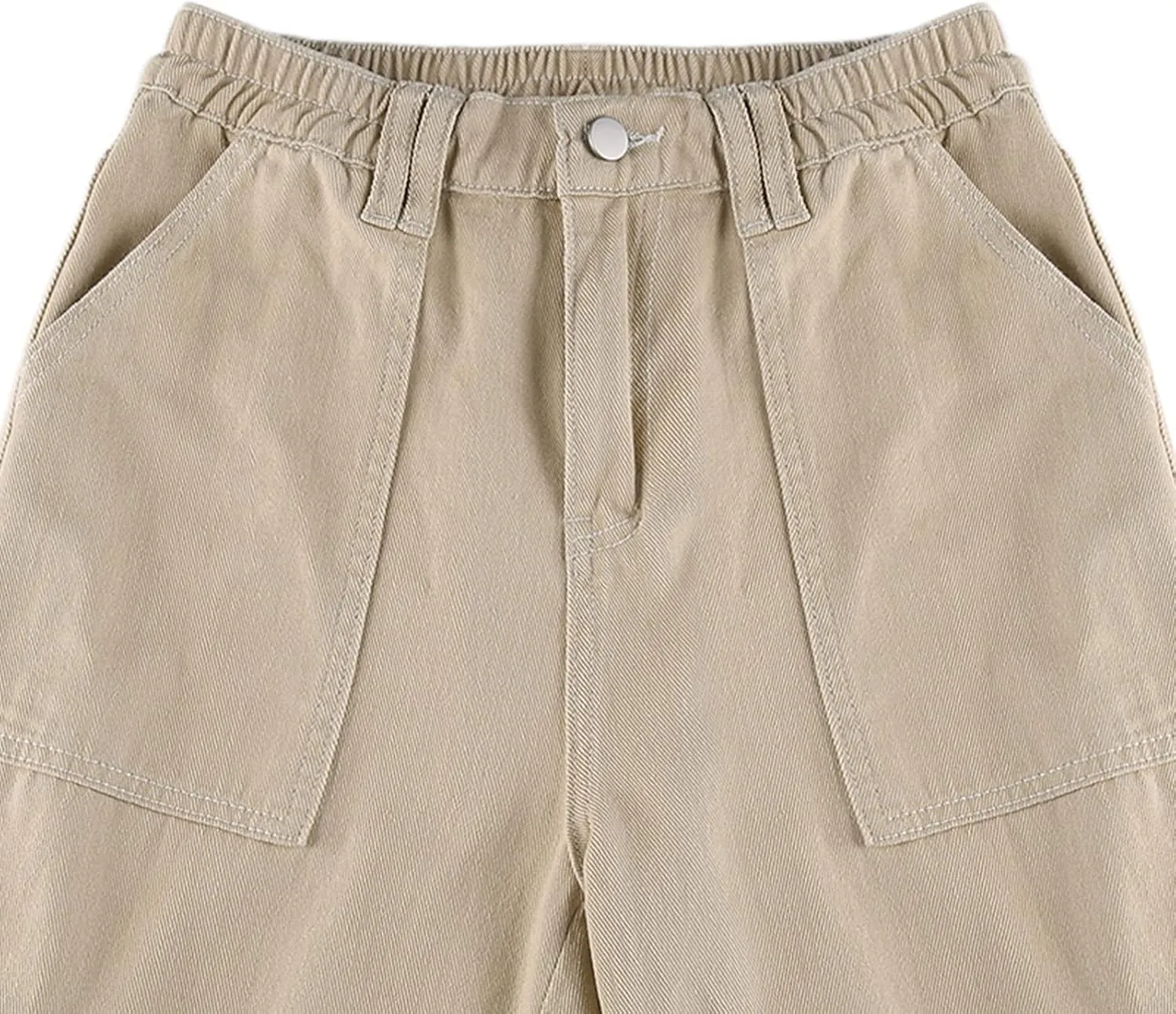 Women Casual Cargo Pants, Solid Color High Waist Straight Wide Leg Pants with Pockets Trendy Baggy Trousers