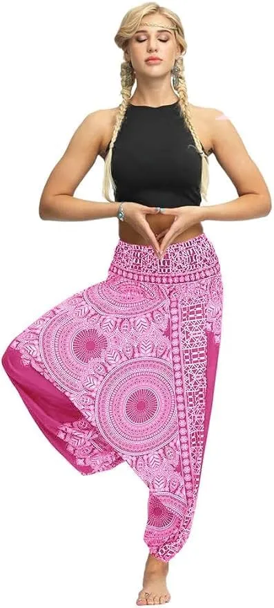 Women Casual Peacock Print Summer Loose Yoga Trousers Baggy Boho Aladdin Jumpsuit Harem Pants