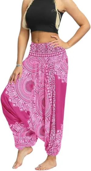 Women Casual Peacock Print Summer Loose Yoga Trousers Baggy Boho Aladdin Jumpsuit Harem Pants