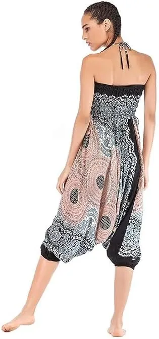 Women Casual Peacock Print Summer Loose Yoga Trousers Baggy Boho Aladdin Jumpsuit Harem Pants