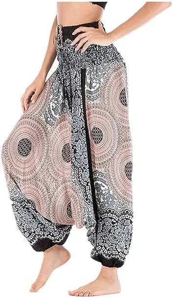 Women Casual Peacock Print Summer Loose Yoga Trousers Baggy Boho Aladdin Jumpsuit Harem Pants