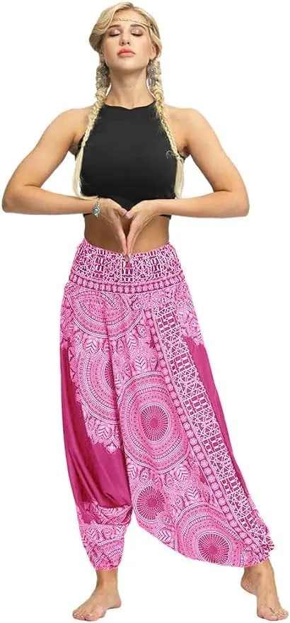 Women Casual Peacock Print Summer Loose Yoga Trousers Baggy Boho Aladdin Jumpsuit Harem Pants