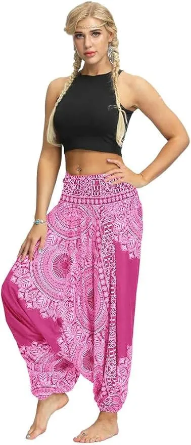 Women Casual Peacock Print Summer Loose Yoga Trousers Baggy Boho Aladdin Jumpsuit Harem Pants