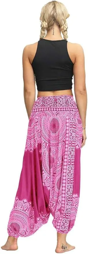 Women Casual Peacock Print Summer Loose Yoga Trousers Baggy Boho Aladdin Jumpsuit Harem Pants