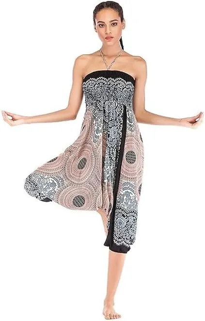 Women Casual Peacock Print Summer Loose Yoga Trousers Baggy Boho Aladdin Jumpsuit Harem Pants