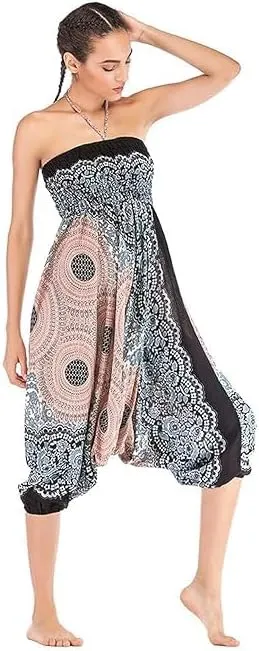Women Casual Peacock Print Summer Loose Yoga Trousers Baggy Boho Aladdin Jumpsuit Harem Pants