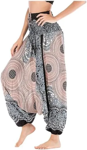 Women Casual Peacock Print Summer Loose Yoga Trousers Baggy Boho Aladdin Jumpsuit Harem Pants