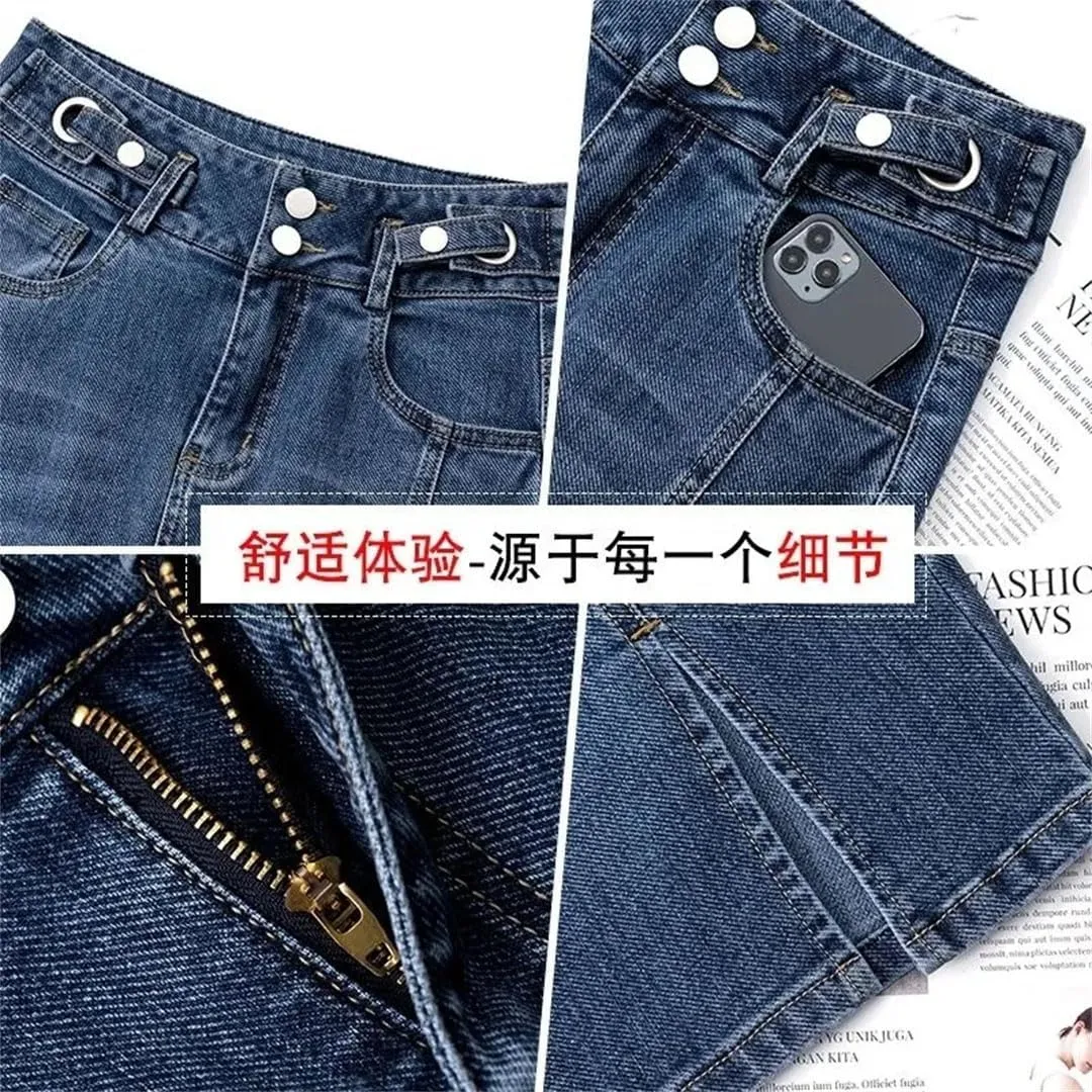 Women Denim Skirt Spring Summer High-Waisted A-Line Jeans Skirt Korean Loose Tassels Mini Denim Skirts